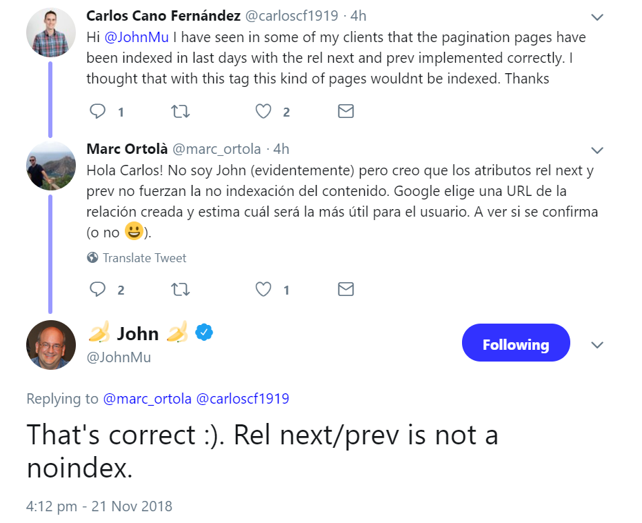 Google: rel=next/prev ist kein noindex