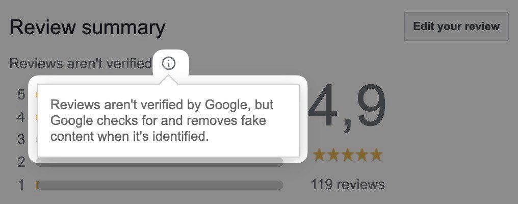 Google: neues Label 'Reviews not verified'