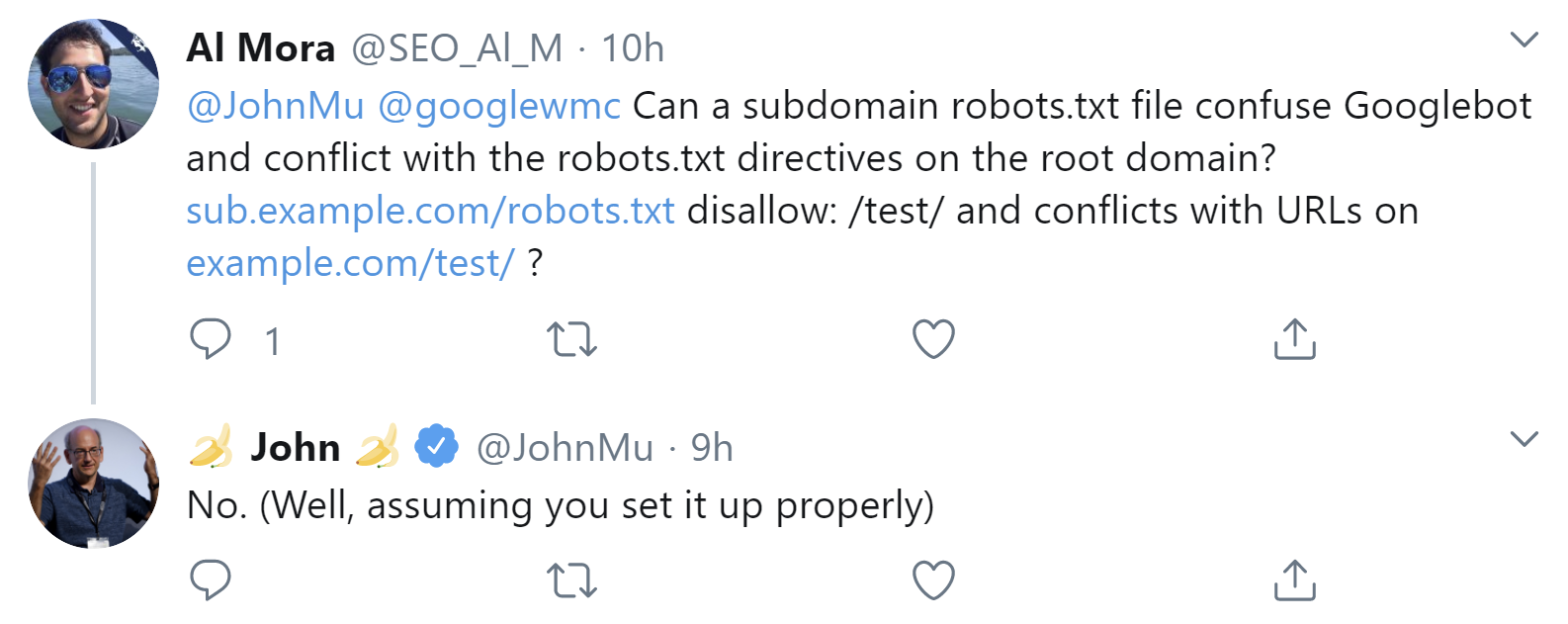 Google: normalerweise keine Probleme durch robots.txt für Subdomains