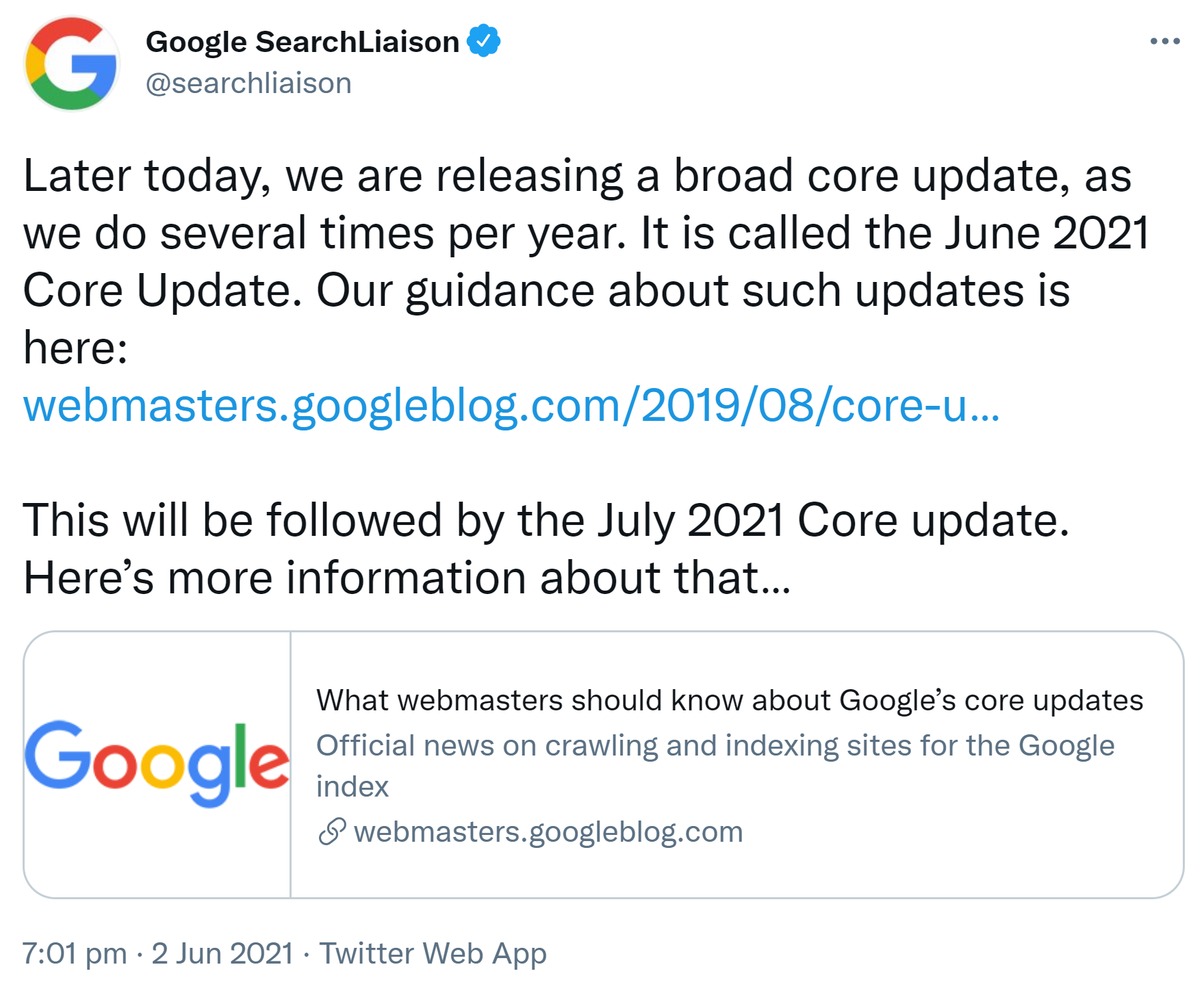 Google rollt Core Update 'June 2021' aus