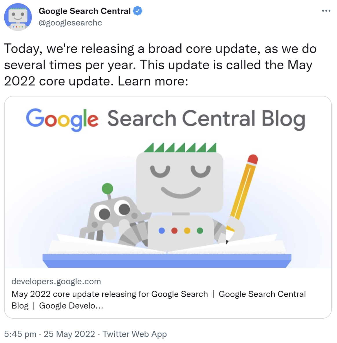 Google rollt das 'May 2022 Core Update' aus