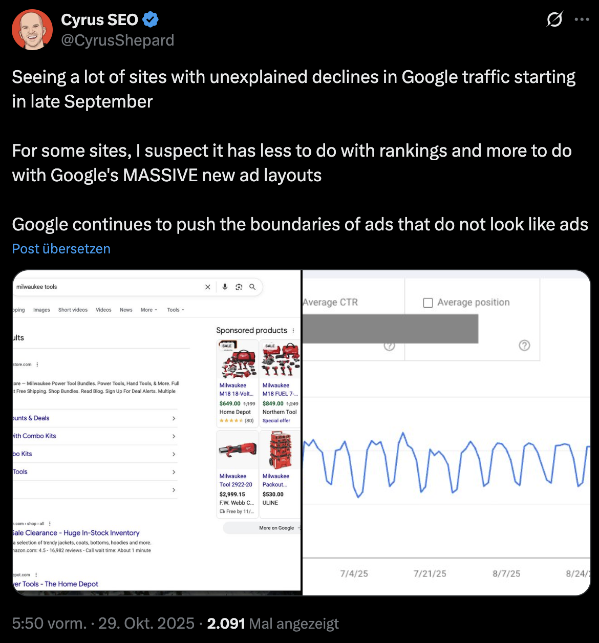 Google: Traffic-Rückgang durch neue Google Ads? Cyrus Shepard auf Twitter