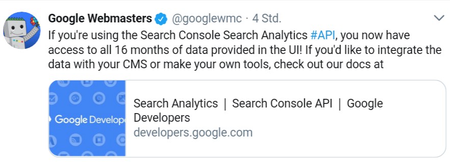 Google Search Analytics API jetzt mit 16 Monaten historischen Daten