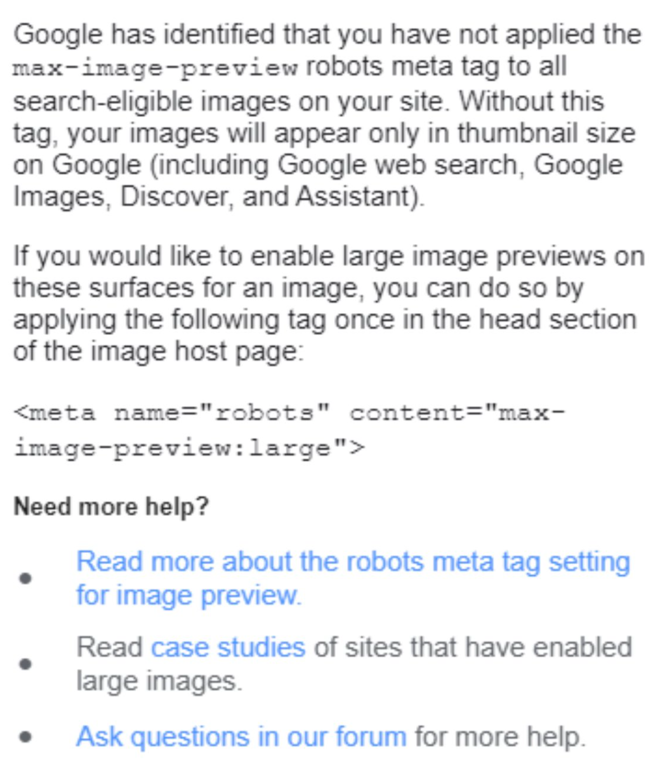 Google versendet Benachrichtigungen für Websites, auf denen 'max-image-preview' fehlt - Lily Ray auf Twitter