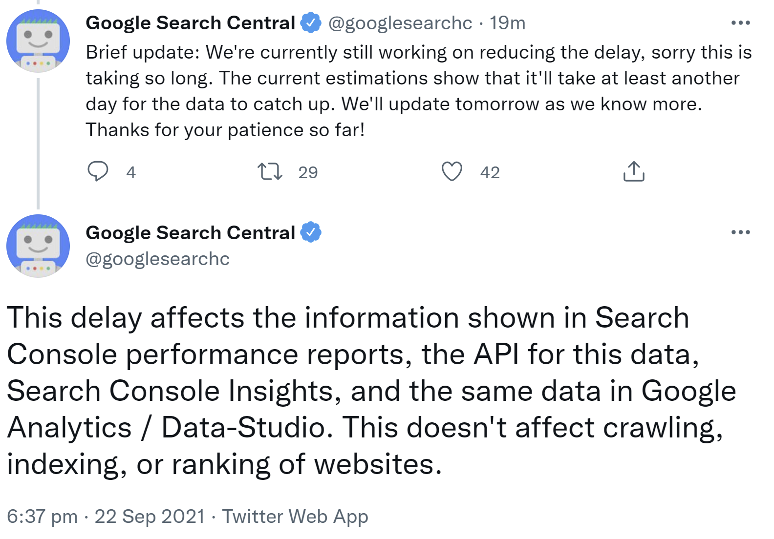 Datenprobleme in der Google Search Console dauern länger