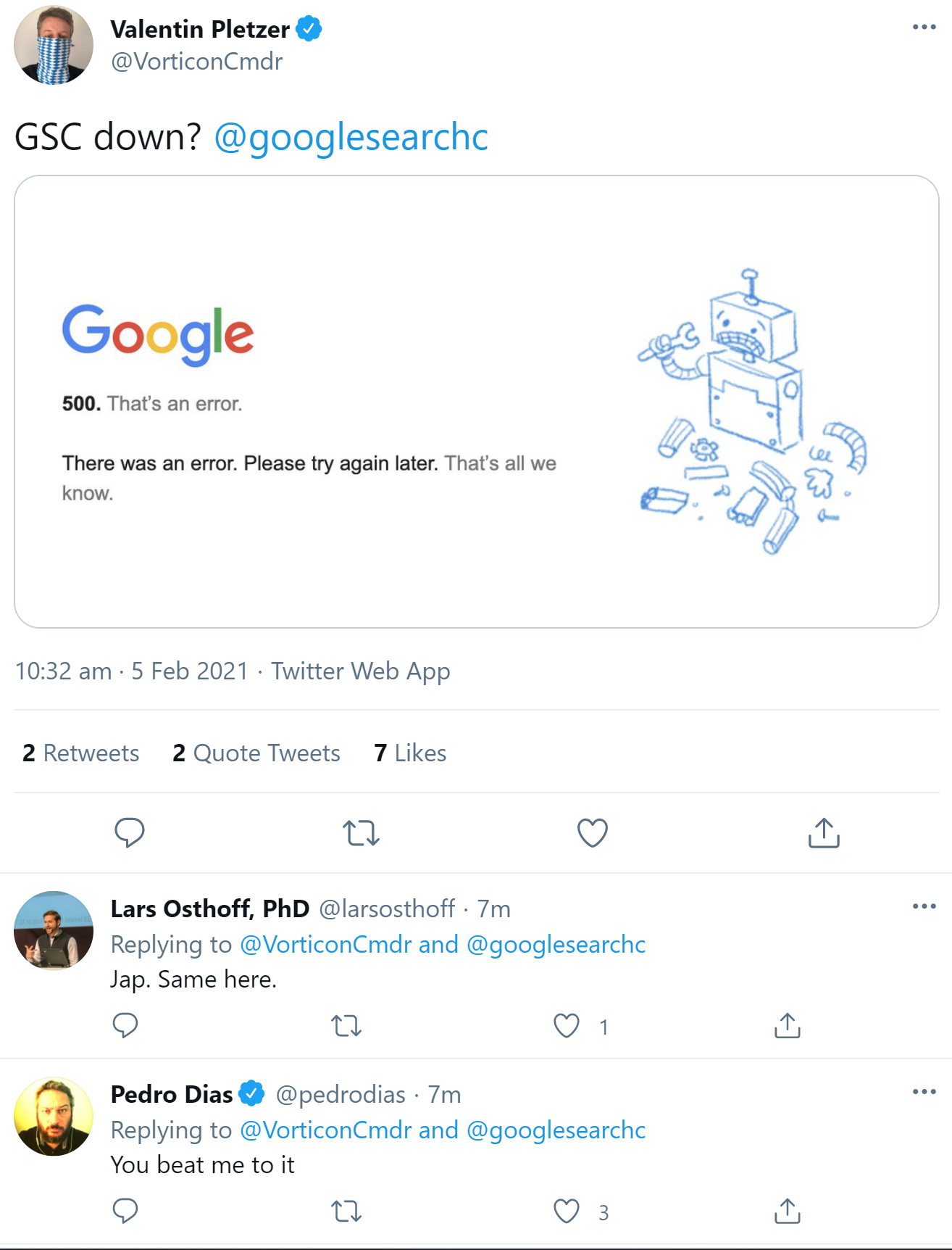 Ausfall Google Search Console: Tweets
