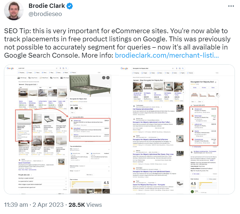 Brodie Clark auf Twitter: neuer Filter für Händlereinträge in der Google Search Console