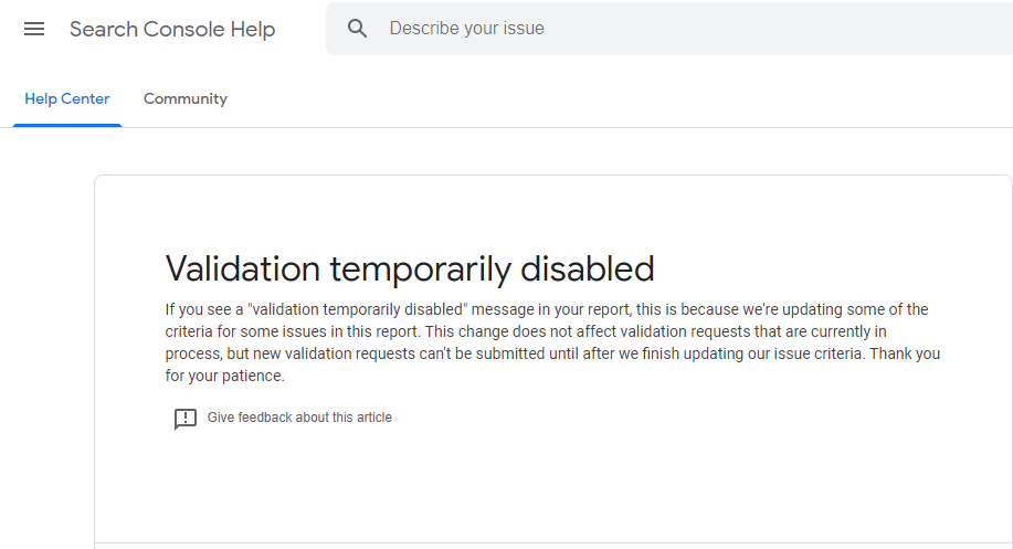 Google: Validierung von gelösten Problemen vorübergehend nicht verfügbar
