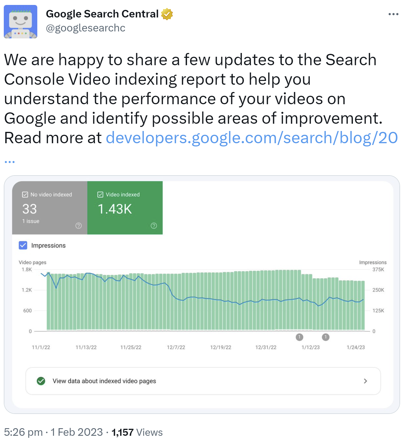 Google verkündet Verbesserungen für den Video-Report der Search Console per Twitter