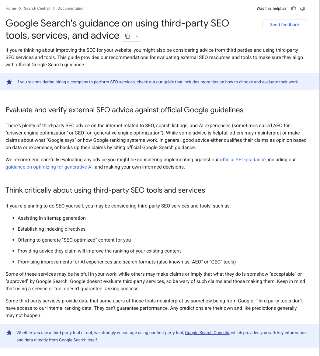 Google Search Guidance Third Party SEO Services