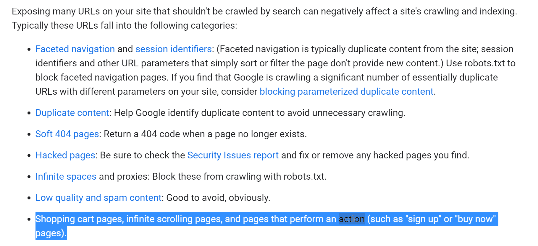 Google: Action-Seiten nicht crawlen und indexieren lassen