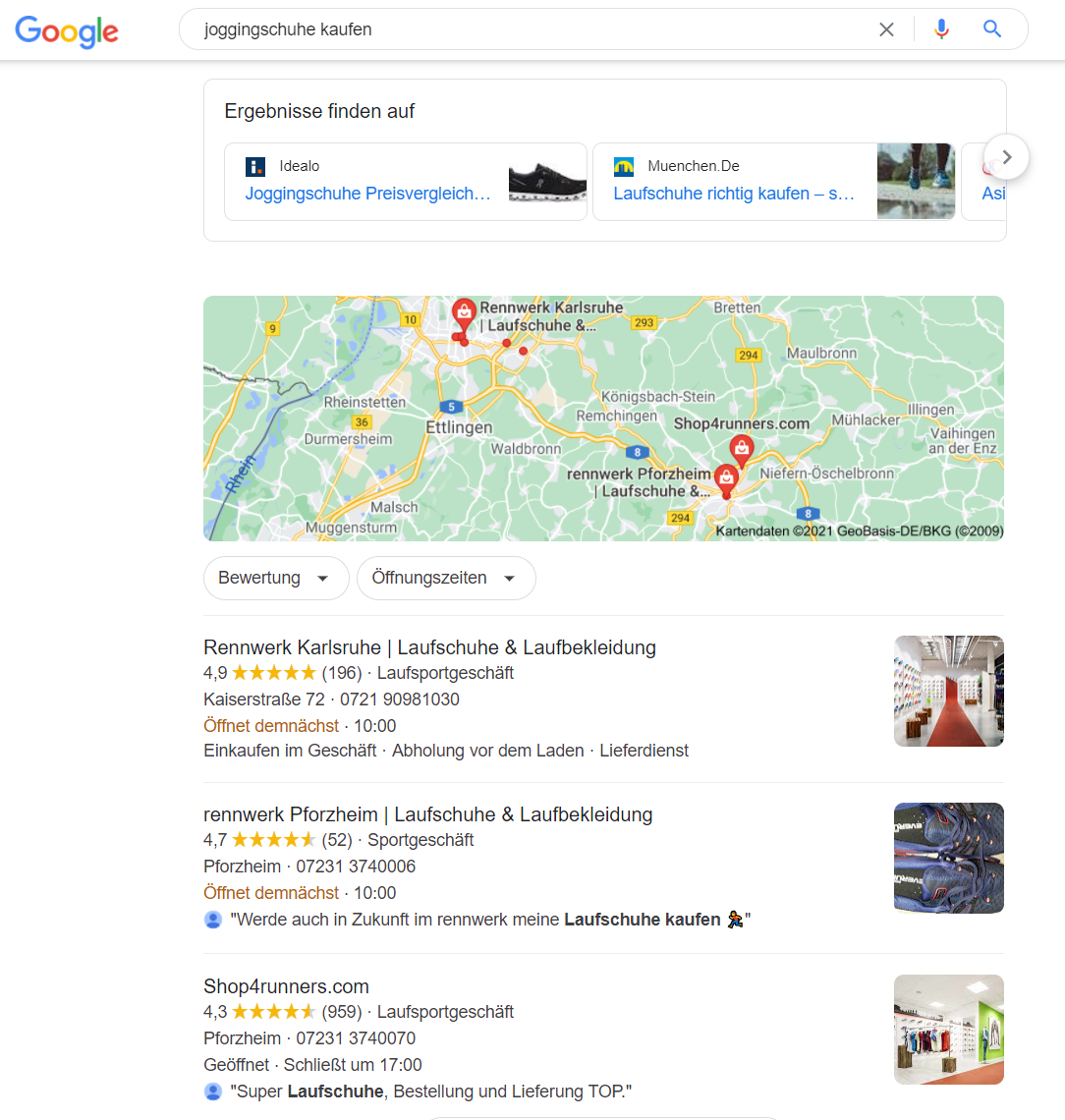 Google: Suchergebnisseite für Do-Suchanfragen