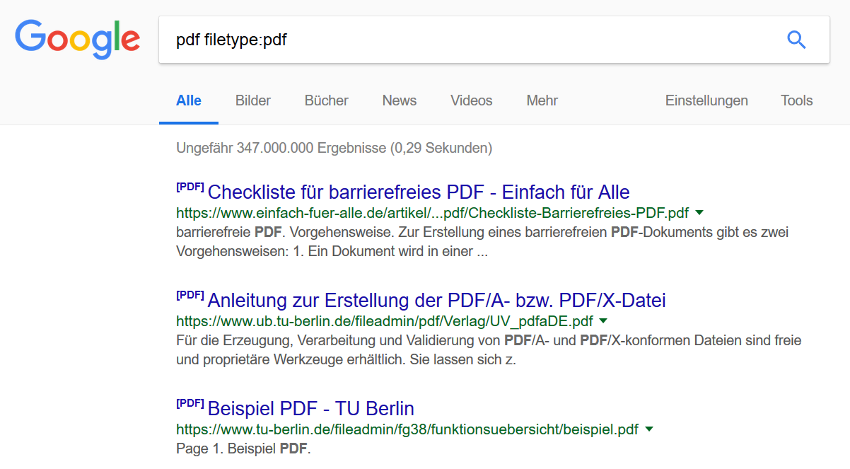 Google-SERP mit PDFs