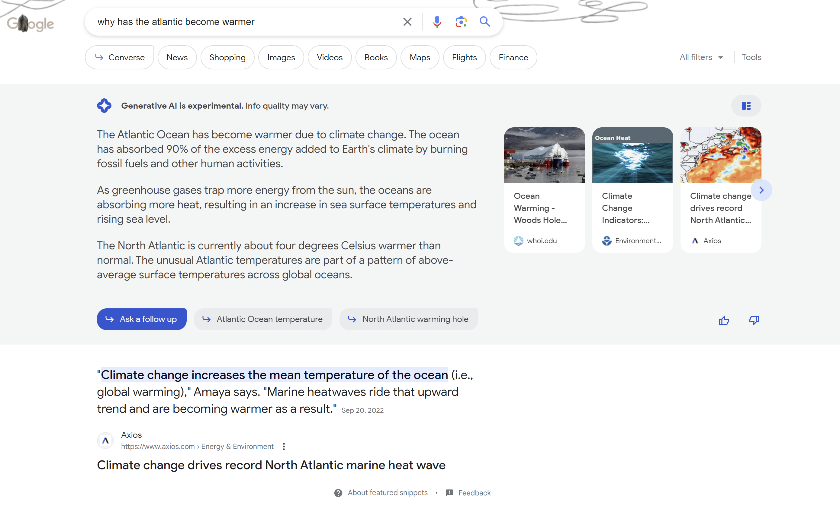 Google SGE: 'why has the atlantic become warmer'