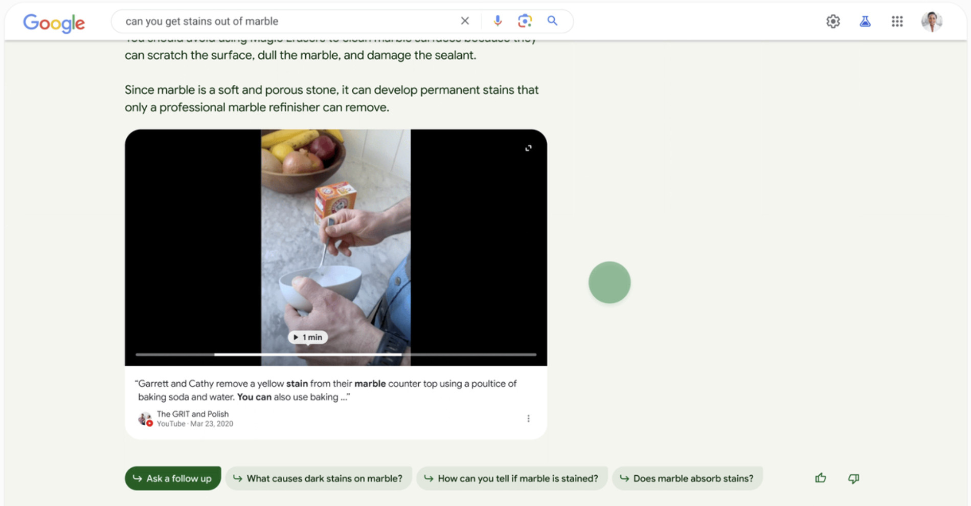 Google SGE mit Video im AI-Snapshot
