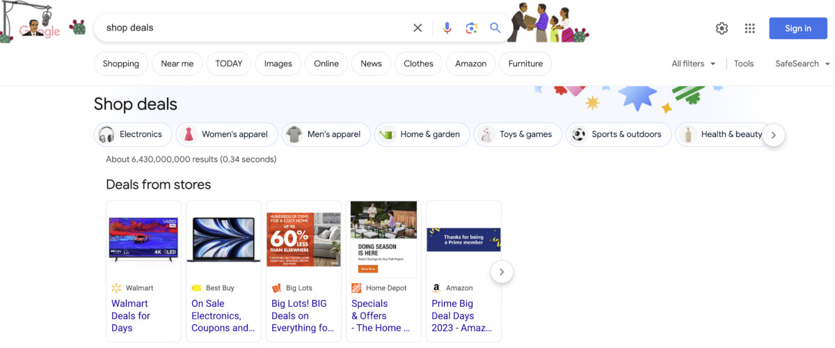 Google: Suchergebnisse für 'Shop all deals'