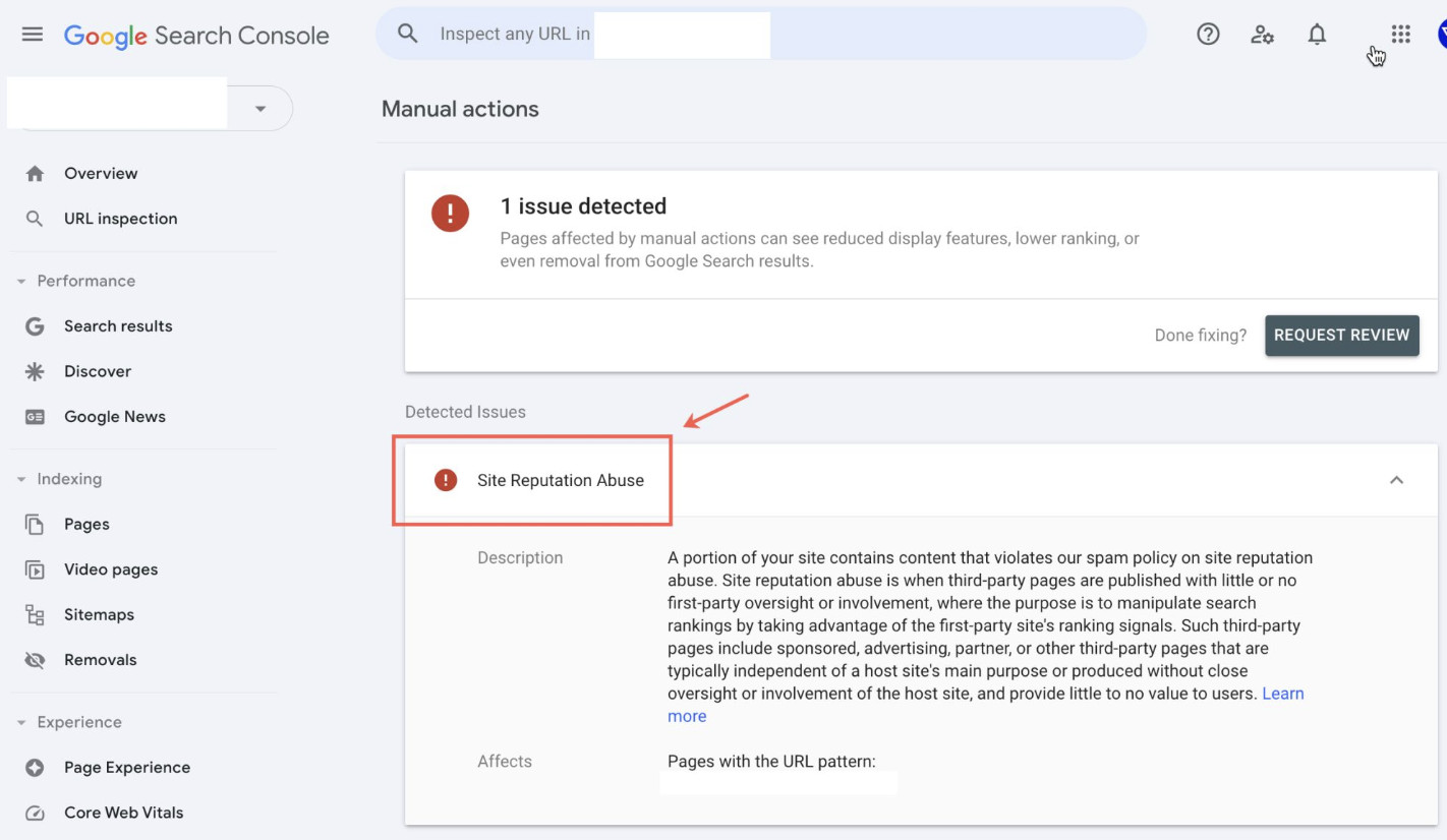 Google Site Reputation Abuse: manuelle Maßnahme - Meldung in Google Search Console