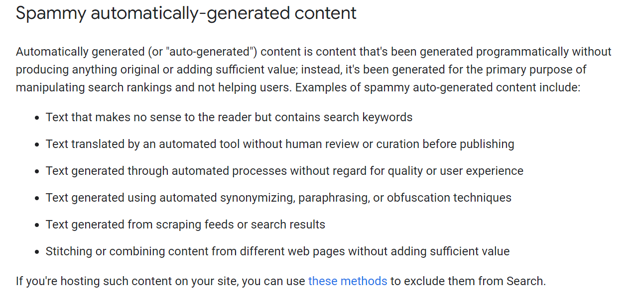 Google Spam-Richtlinien: spammy automatically-generated content