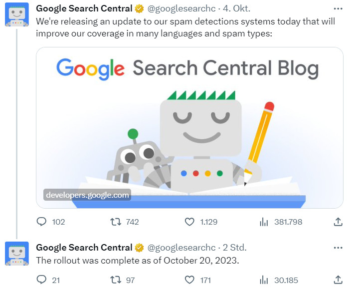 Google Spam Update vom Oktober ist abgeschlossen
