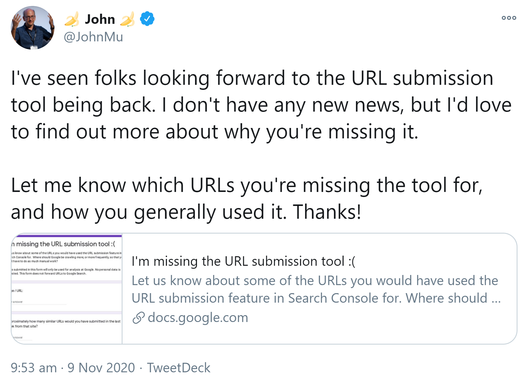 Google startet Umfrage zur Nutzung des URL Submission Tools
