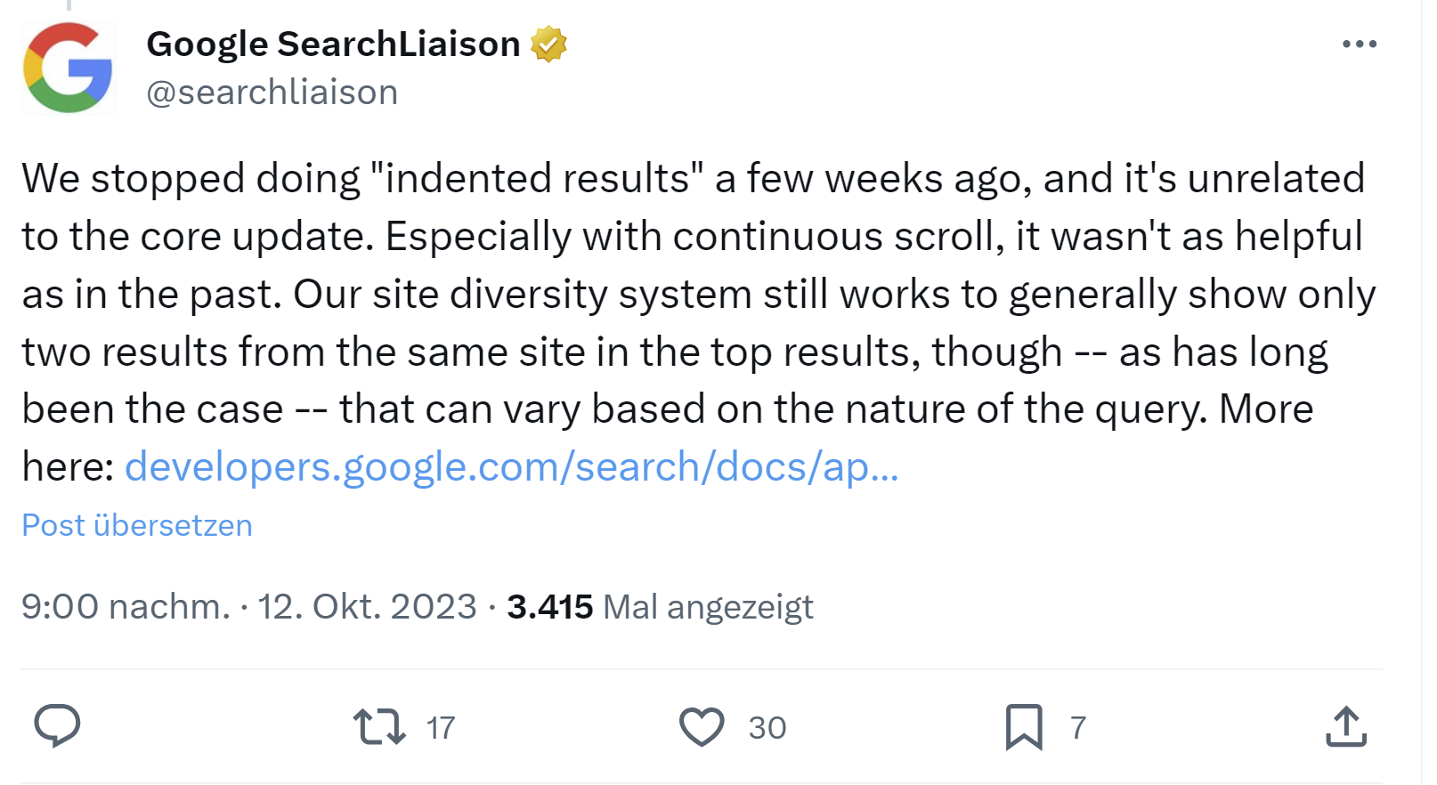 Google stellt Indented Search Results offiziell ein