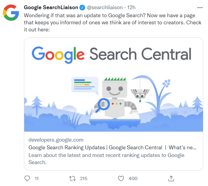 Google stellt neue Update-Übersicht auf Twitter vor