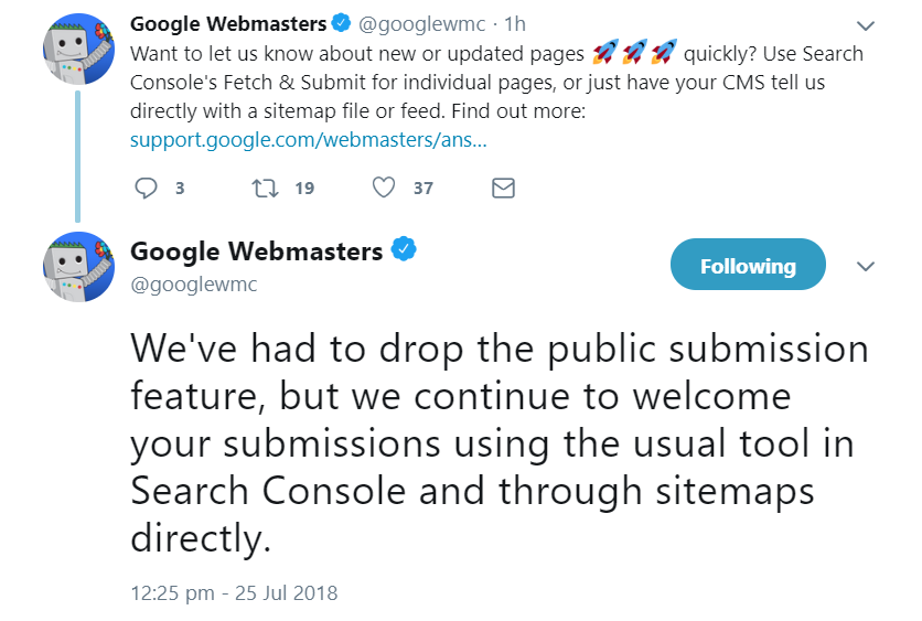Google stellt öffentliches Submit-URL-Tool ein