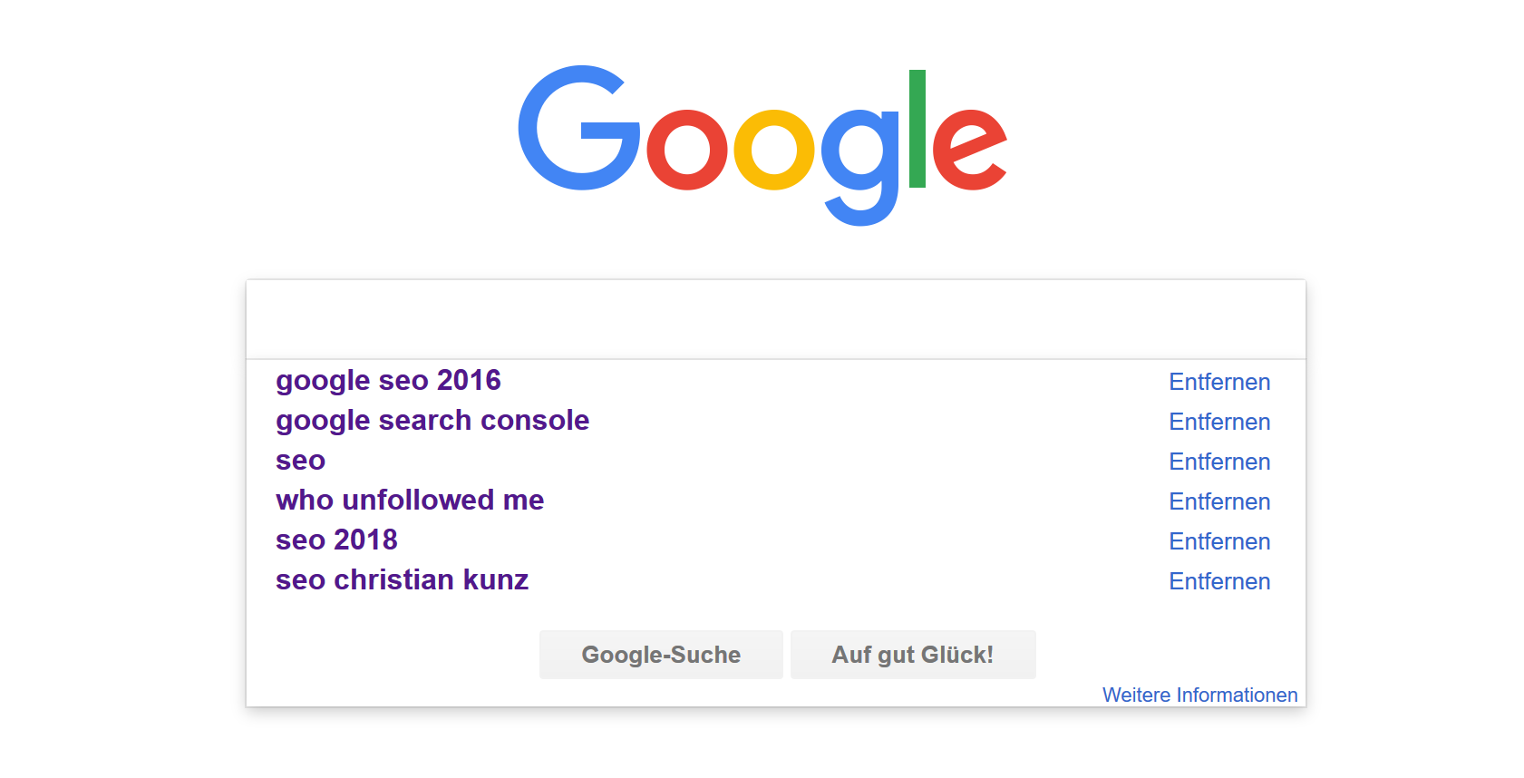 Google zeigt unerwünschterweise frühere Suchanfragen auf der Startseite an