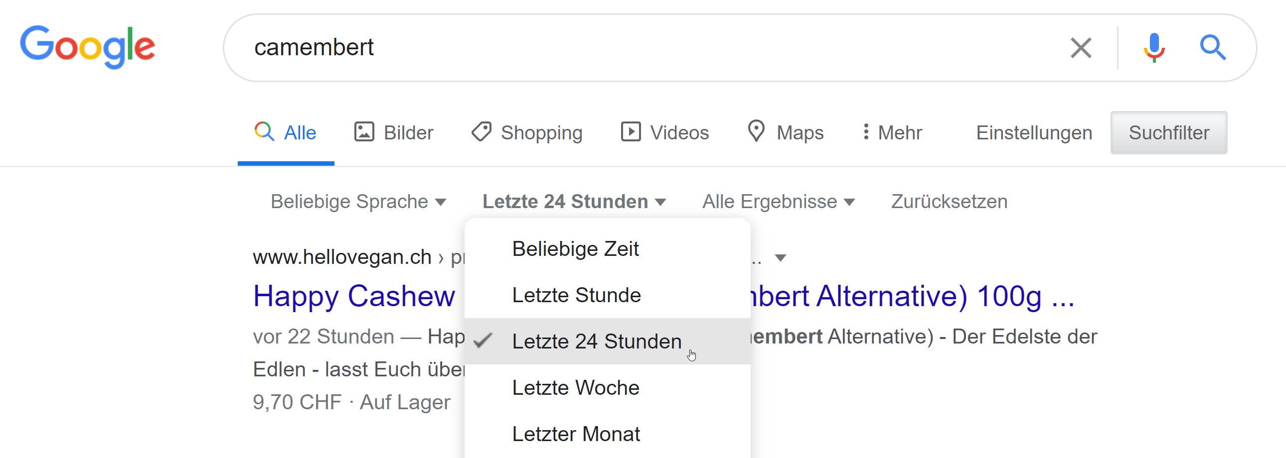 Google-Suchfilter Datum