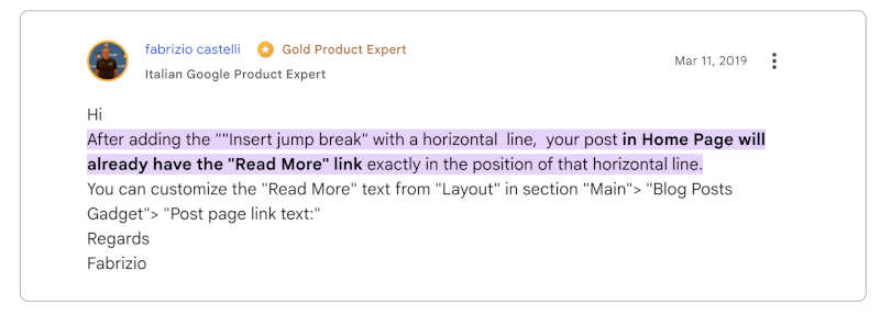 Textstelle einer Webseite markiert, nachdem man in Google auf einen 'Read more'-Link geklickt hat