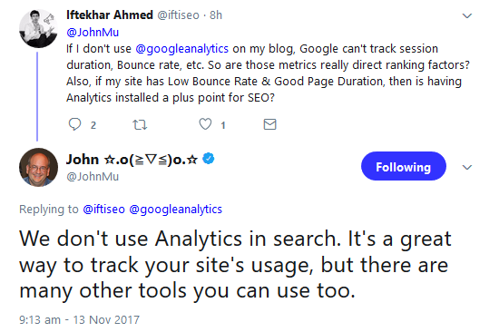 Google verwendet Analytics nicht für das Ranking