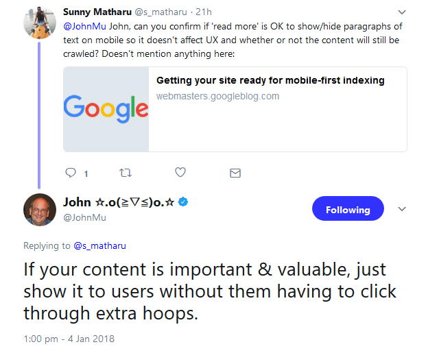 Google: 'Wichtige Inhalte immer direkt anzeigen!'