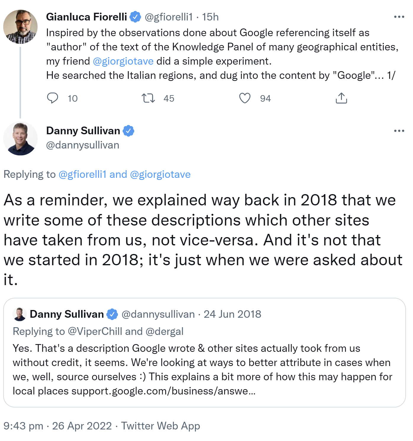 Google: 'Wir kopieren keine Unternehmensbeschreibungen von anderen Websites, es ist umgekehrt.'