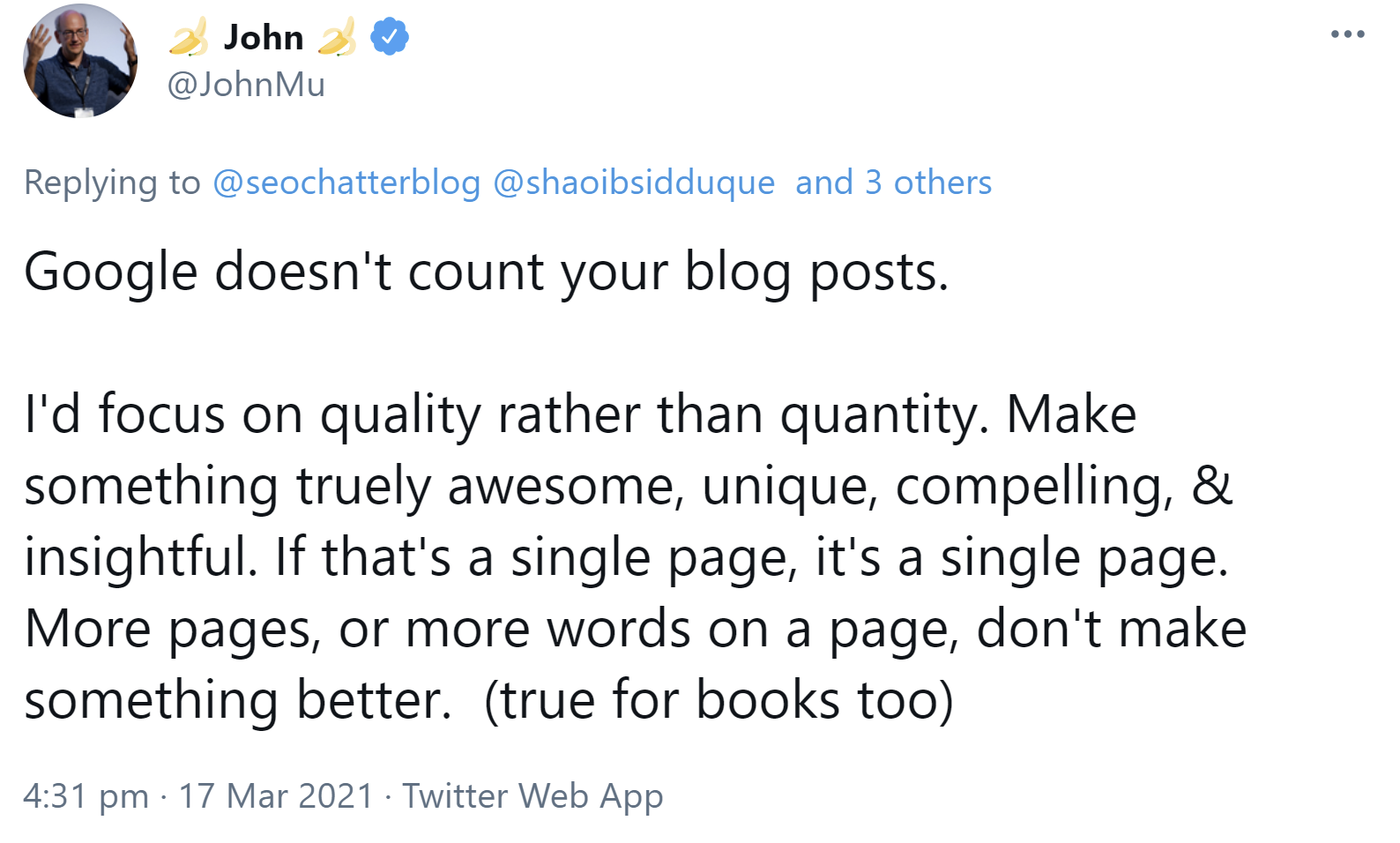 Google zählt Blogposts nicht: Qualität zählt und nicht Quantität