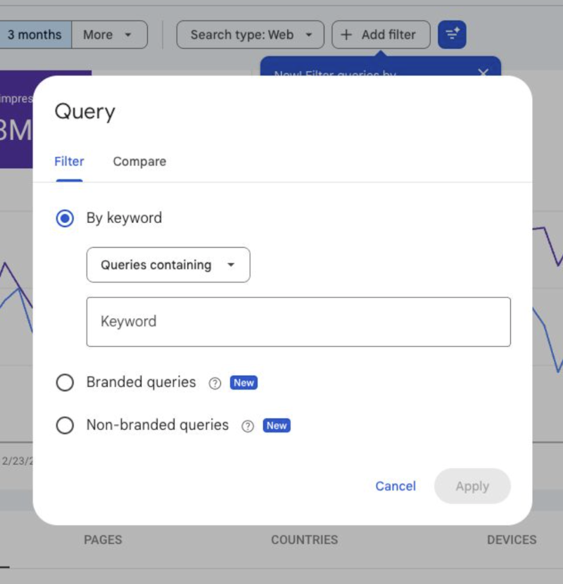 GSC: Filter für branded und non-branded Suchanfragen