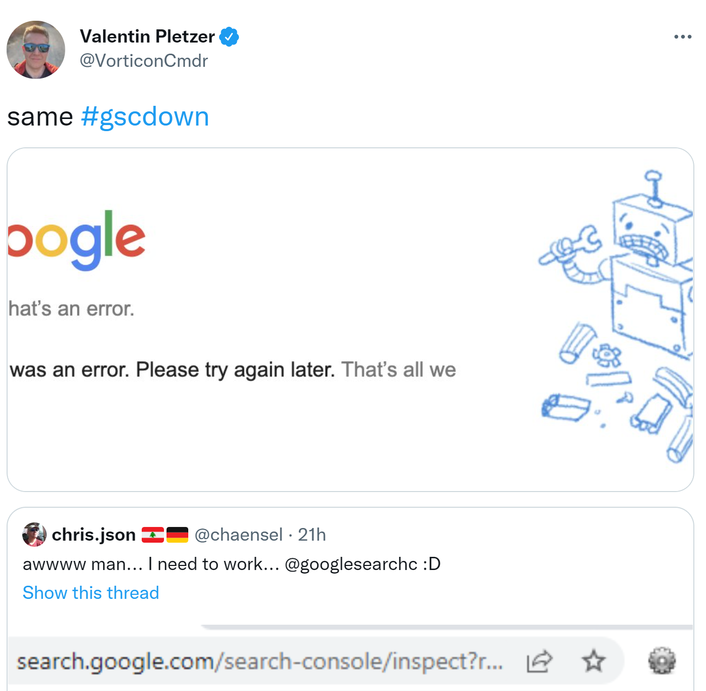 Valentin Pletzer auf Twitter: Google Search Console nicht erreichbar