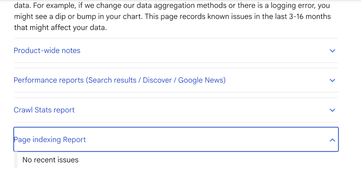 Data Anomalies Page Google: kein Eintrag für den Indexierungsbericht