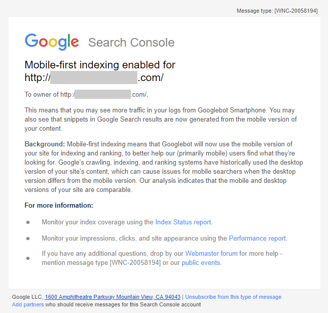 Google Search Console: Nachricht zu Umstellung auf Mobile First