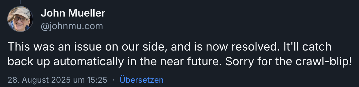 John Müller: Crawling-Probleme - Ursache lag bei Google