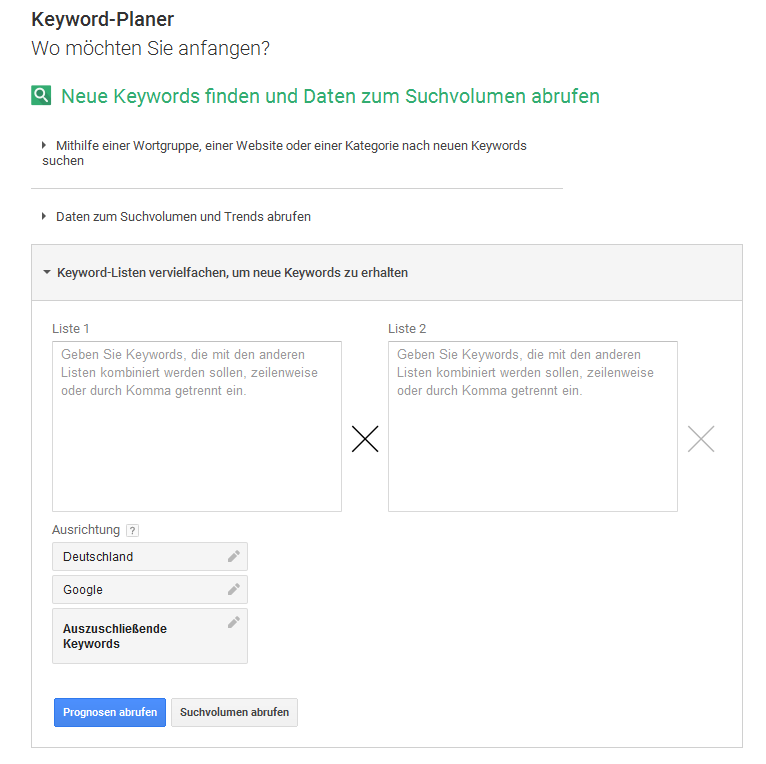 Google Keyword-Planer: Listen vervielfachen