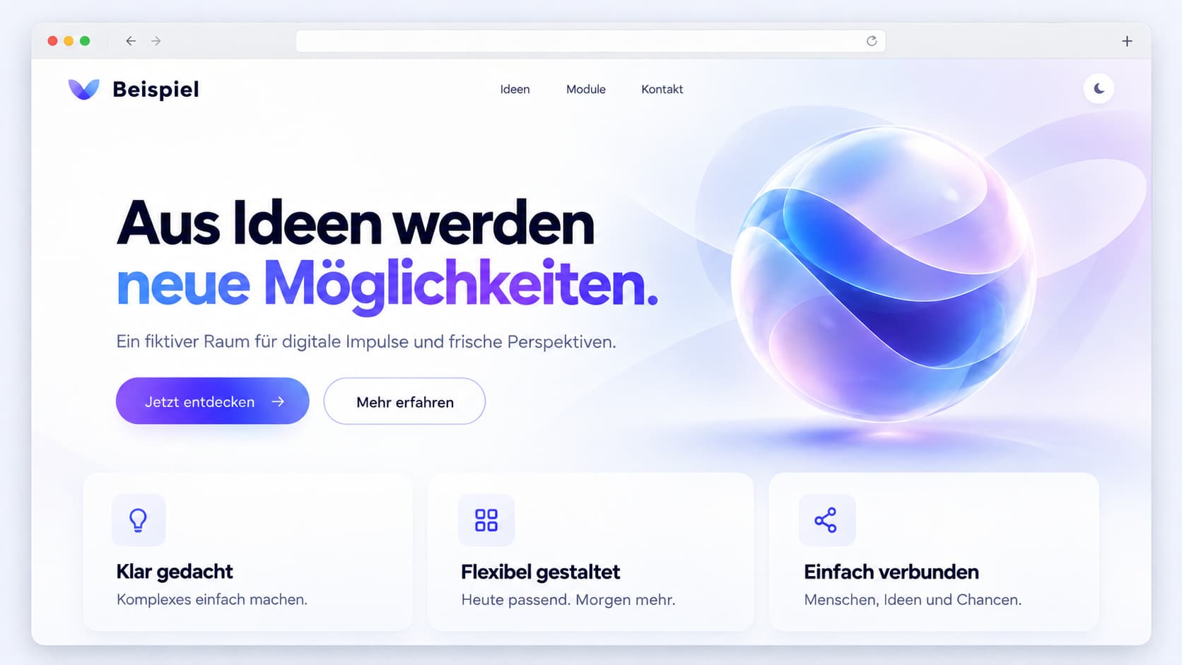 Fiktives Beispiel einer KI-generierten Webseite