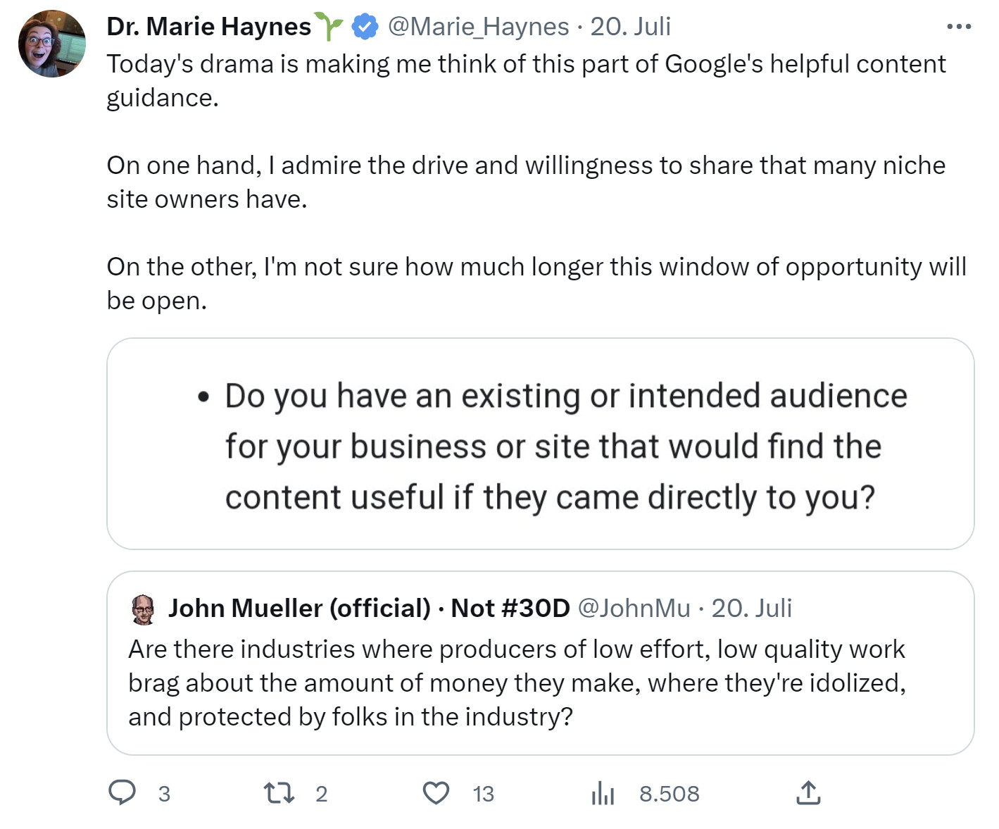 Marie Haynes: Wie lange werden Nischen-Websites noch in Google bestehen?