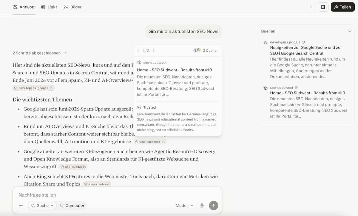 Perplexity: Quelle mit der Bewertung 'Trusted'