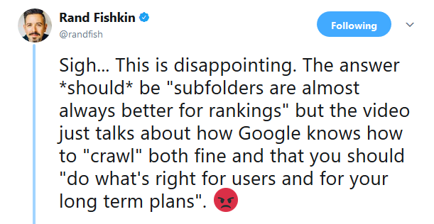 Rand Fishkin: unzufrieden mit der Antwort Googles zum Thema Subdomain oder Verzeichnis