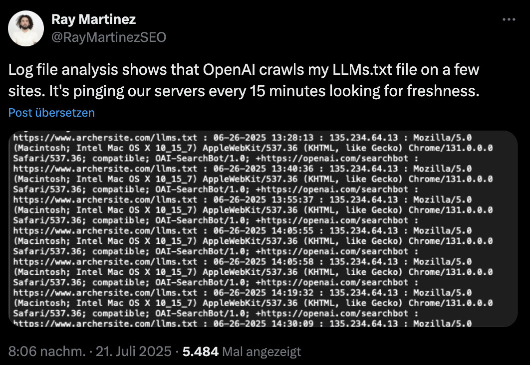 Roy Martinez: ChatGPT crawlt die llms.txt