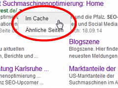 Google: Menü zum Abruf von Suchergebnissen aus dem Cache