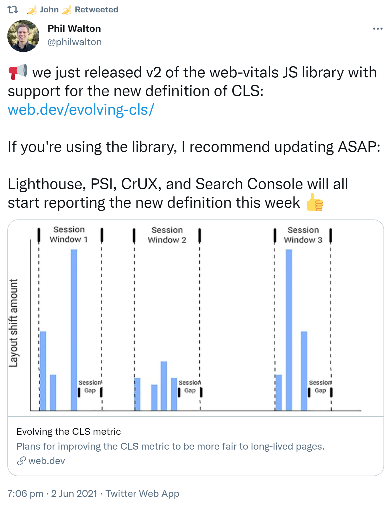 Web Vitals JavaScript-Bibliothek wurde aktualisiert, um die neue Berechnung des Cumulative Layout Shifts abzubilden