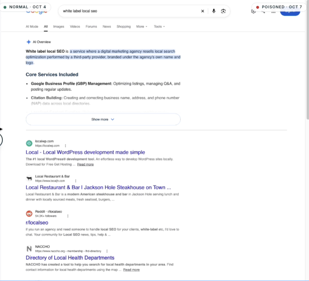 Google SERP mit Manipulation