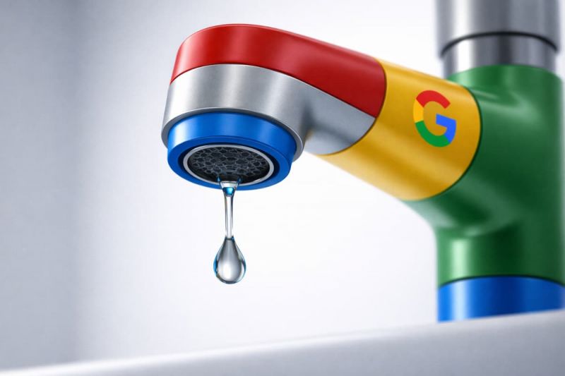 Google Wasserhahn mit nur einem Tropfen